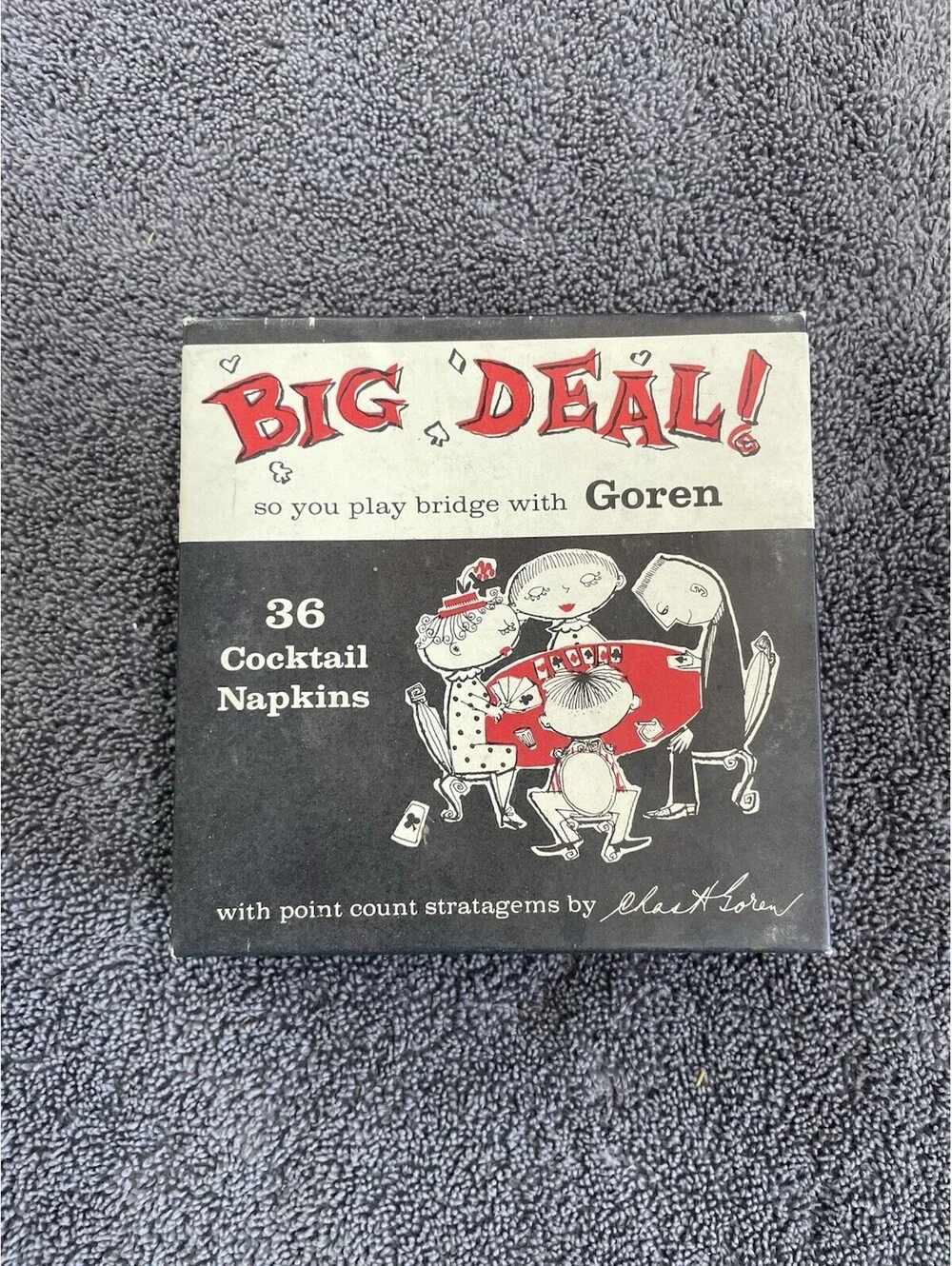 Rare Vintage Original Box Big Deal Bridge with Goren Cartoon Napkins